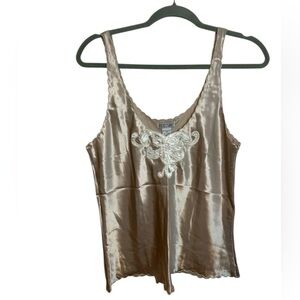 Nwt Lindsey Blake Vintage Tan Satin Embroidered Camisole Top